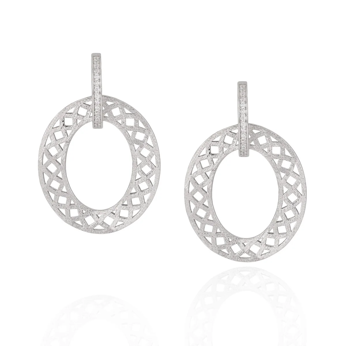 

Geometric circular frosted hollow S925 pure silver European and American style diamond studded earrings for women