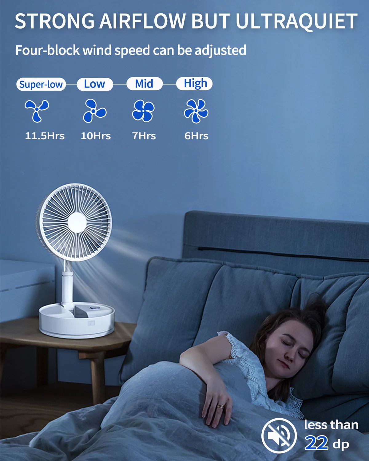 UNITEDTME Oscillating Fan Foldaway with Remote Control, Battery Powered  Fan for Camping, 4 Speed, Timer,  Portable
