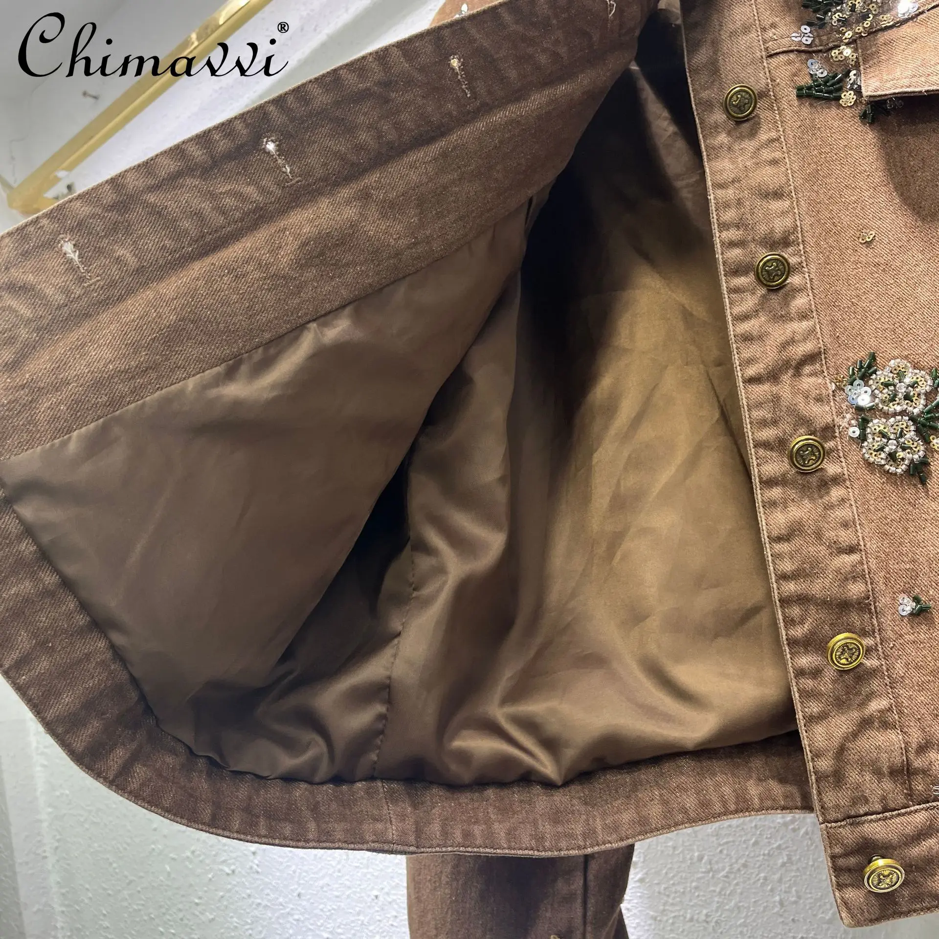 ヘビーシークインデニムジャケット レディース 2025年秋服 新作 ファッション ゆったり スリムフィット ヨーロッパ風 オールド 長袖コート トップス