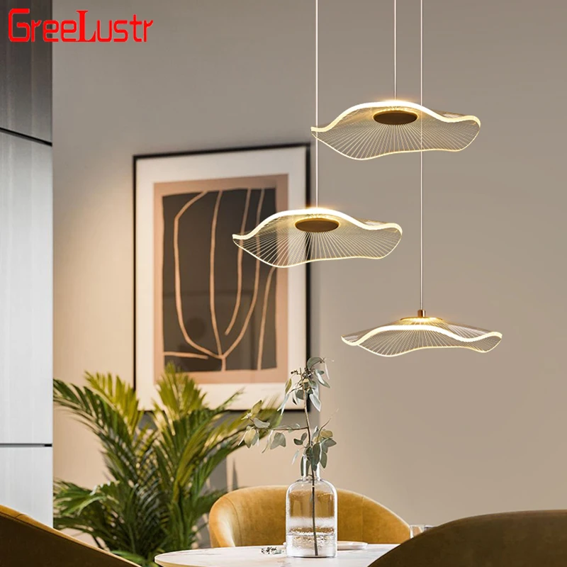 

Nordic Acrylic Lotus Leaf Pendant Lights Bedroom Restaurant Ceiling Lamps Modern Designer Transparent Living Room Chandeliers