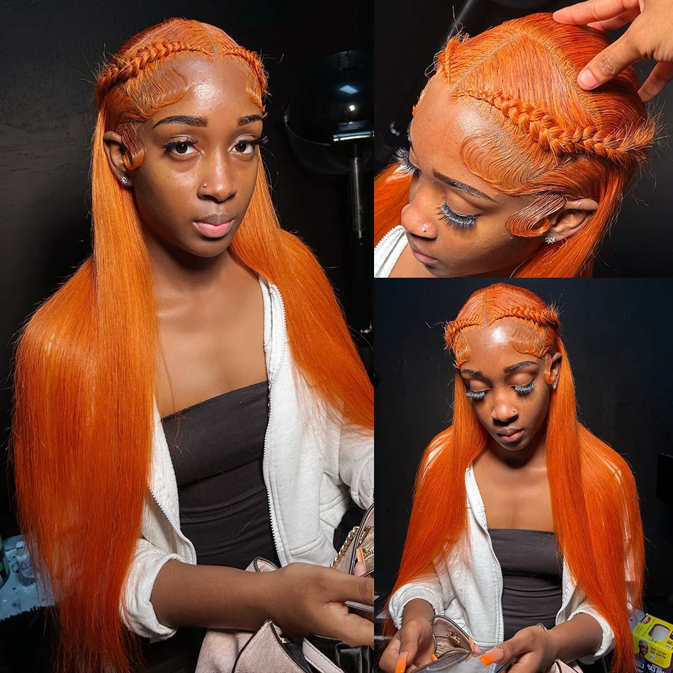 30 38 Inch Ginger Orange Bone Straight 13x4 HD Transparent Lace Front Human Hair Wig 250% Remy Brazilian Lace Frontal Wigs