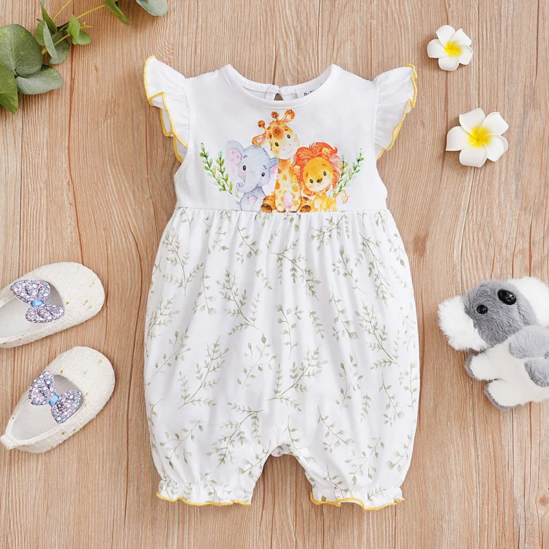 Summer Boys And Girls Cute Cartoon Animal Print Cotton Comfortable Casual Sleeveless Baby Bodysuit