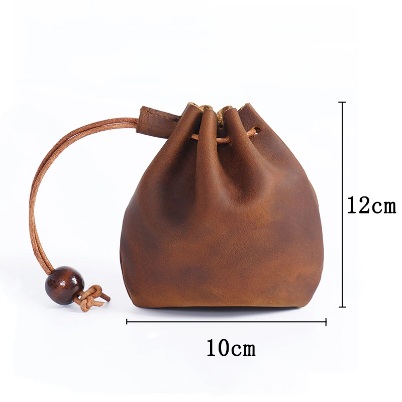 11x12cm Vintage Handmade Leather Small Unisex Coin Bag Drawstring Purse Cowhide Material Money Wallet Casual for Key Storage Bag