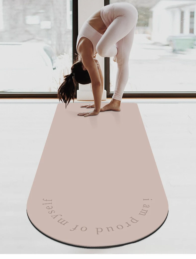 High Quality Vegan Coconut Fiber Beige Nude Color PU Yoga Mat Custom Print with Unique Oval Arched