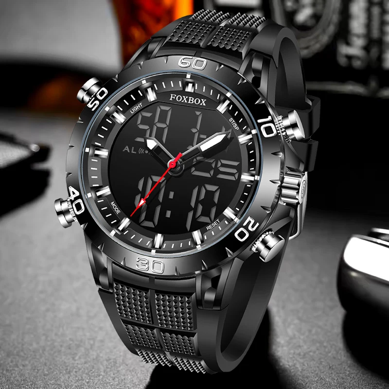 

FOXBOX Fashion Luxury Analog Digital Wristwatches For Men Casual Business Watch Men Silicone Sports Waterproof Quartz Men Watch
