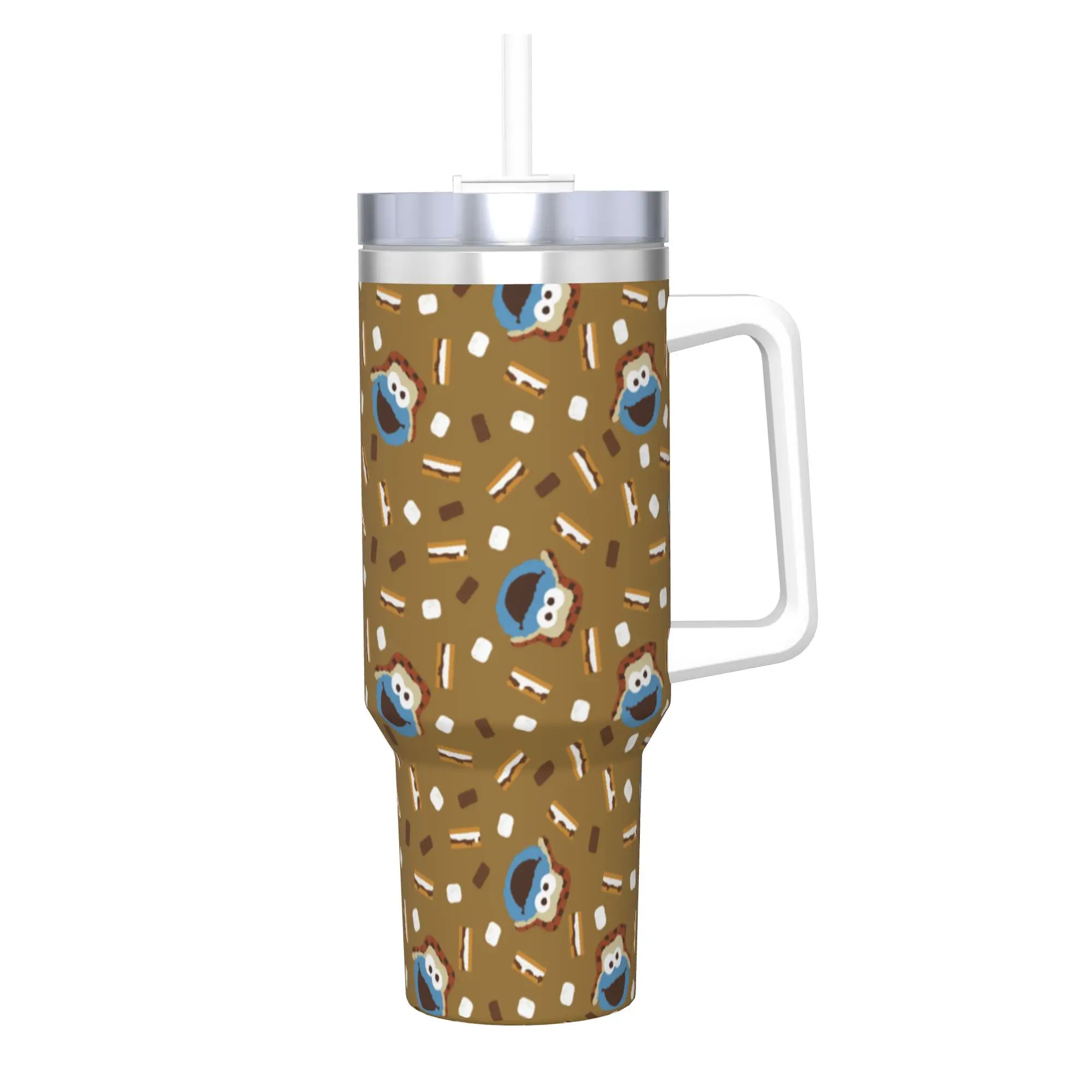 Vaso Térmico de Acero Inoxidable con Diseño de Cookie Monster, Taza Portátil para Bebidas Calientes, Tazas para Auto, Botella de Agua para Camping