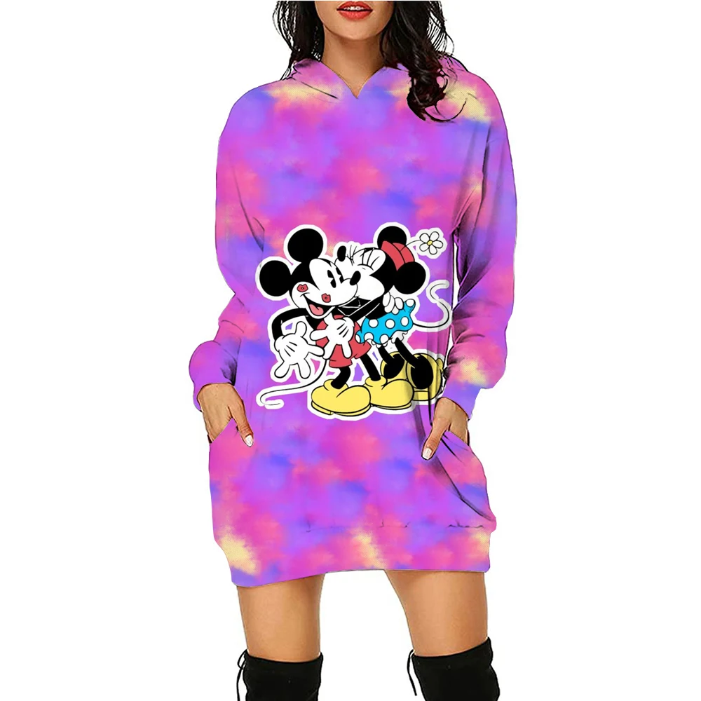 New Mickey Mouse Minnie Hoodie Dress Sweater Fashion Disney Dress Sweatshirt Dress 3d Allover Printing Women Hoodie