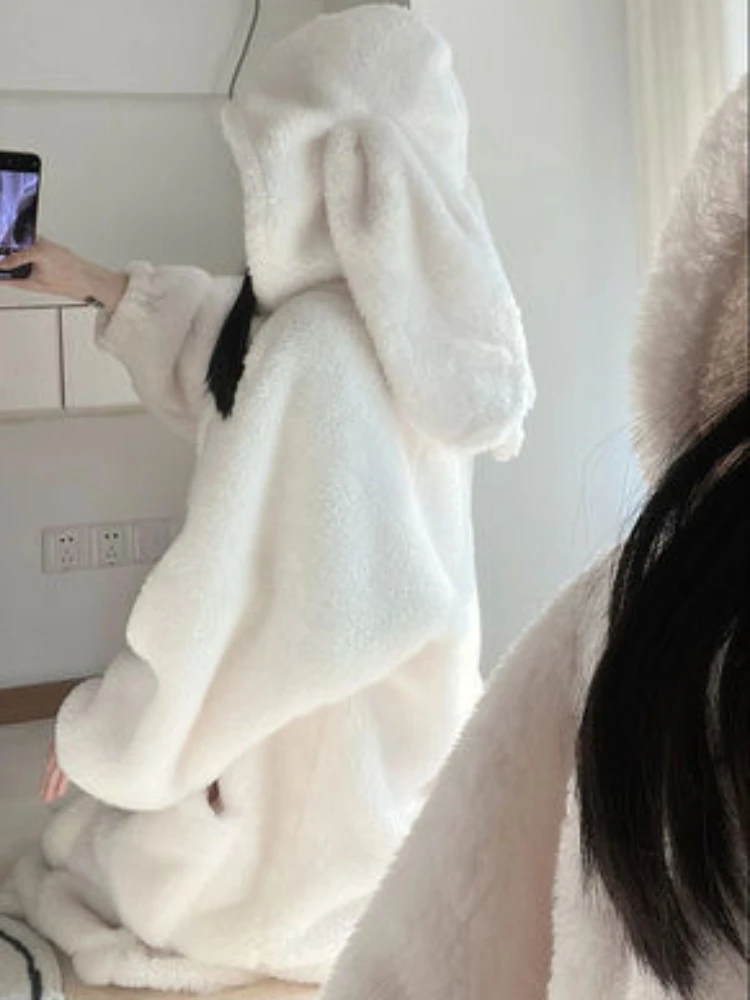 Rabbit Ears Women\'s Winter Cute Bathrobe Long Sleeve Ladies Warm Dressing Gown Warm Korea Style Comfortable Robe for Female