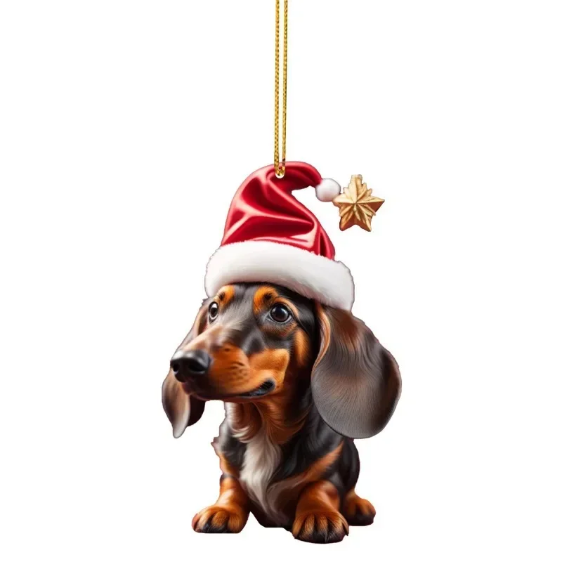 1pc Cute Dog Christmas Ornaments Fun Dachshund Dog Hanging Decoration for Home Christmas Xmas New Year Gifts Car Decoration