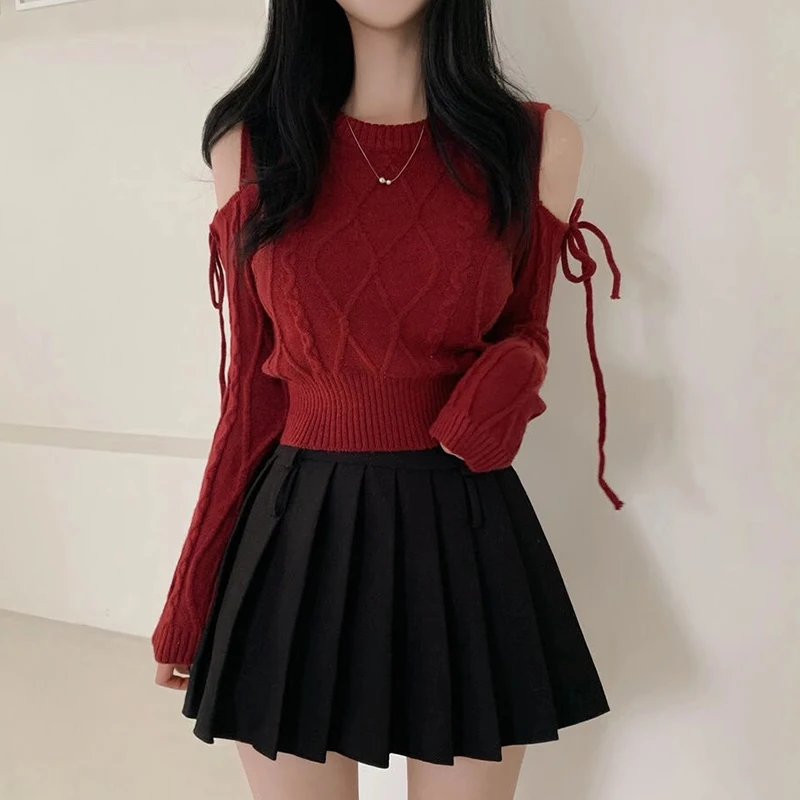 

Chic Autumnal Vintage Knitted Sweater Hollow out oulder Long Sve round Ne Twisted Design Women's Faion Casual Wear
