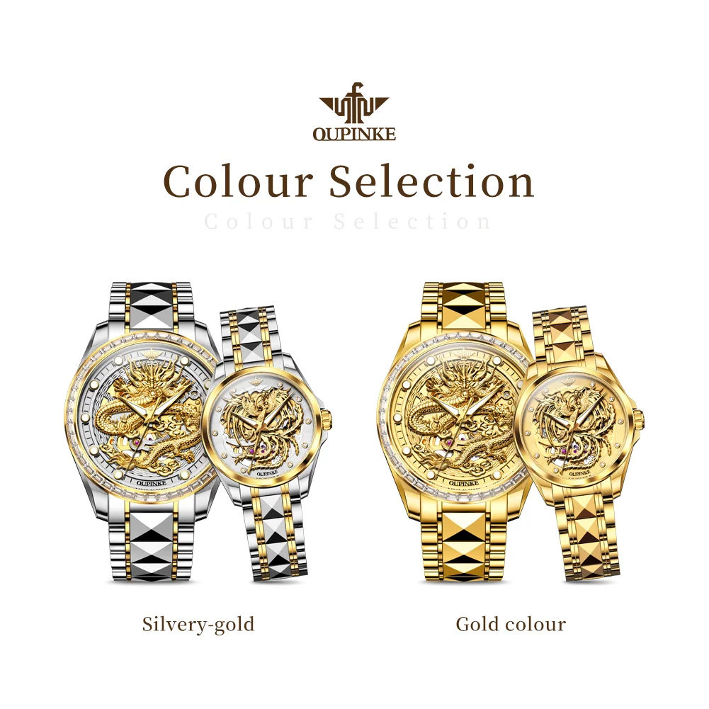 OUPINKE Coppia Orologi 3276 Orologio meccanico automatico originale di moda di lusso per amante cinturino in acciaio al tungsteno specchio zaffiro