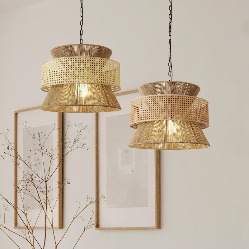 

Hemp rope chandelier zen tea room retro rattan weaving dining room bedroom antique hotel chandelier