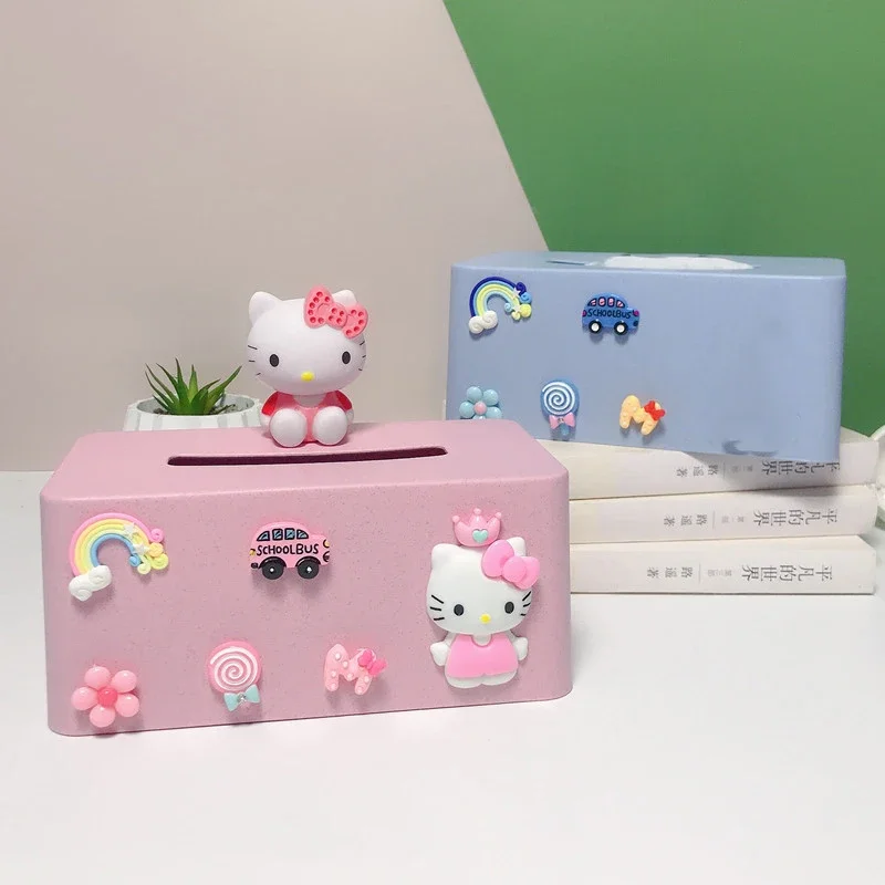 

Sanrio Kawaii Hello Kitty Creative Tissue Box Anime Cartoon Sweet Exquisite Living Room Bedroom Table Multi-functional Paper Box