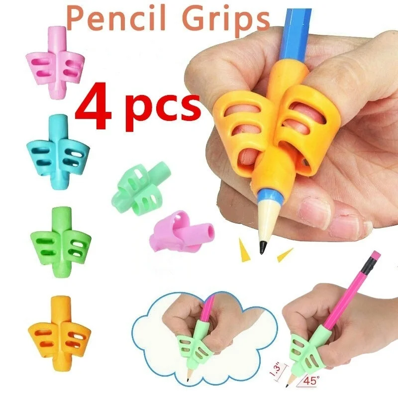 4Pcs of Double Finger Grip Silicone Children's Learning Writing Pen Writing Corrector Pen Clip Children's Learning Supplies Gift