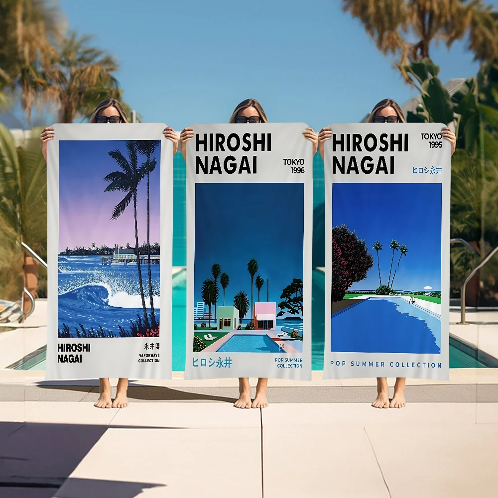 

Hiroshi Nagai Vaporwave Japan Beach City Summer Bath Towel Microfiber Soft Water Absorbing Breathable For Girl Kids Decorative