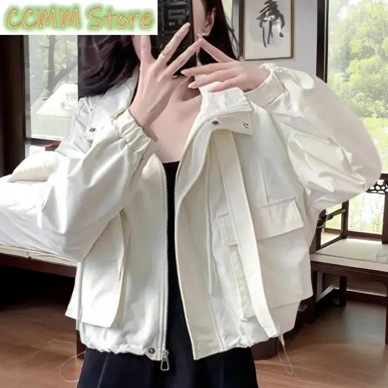 Short Coat Women Spring Autumn New Tops Hooded Jacket Loose Casual Thin Outerwear Tooling Overcoat Fashion Female Blouse