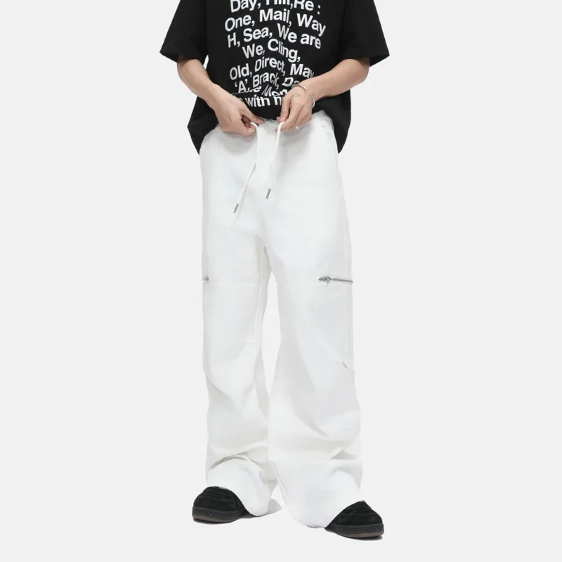 

SYUHGFA 2025 Autumn American Style Men's Casual Cargo Pants Multi Pockets Pleated Design Solid Color Streetwear Male Bottom