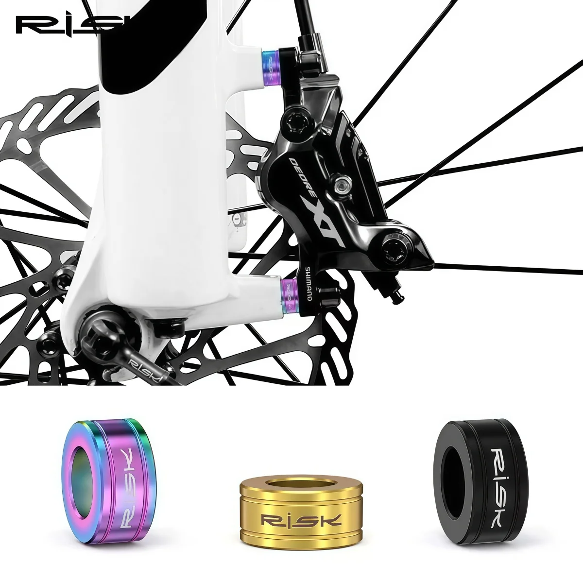 RISK M6 Titanium Concave & Convex Washers For Disc Brake Calipers – Compatible With SHIMANO XT/XTR/SLX (Gold/Black/Rainbow)