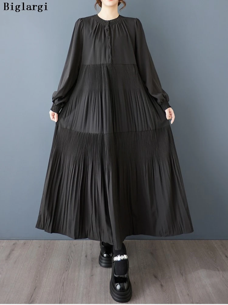 

Oversized Spring Summer A-Line Dress Women Ruffle Pleated Loose Fashion Ladies Dresses Casual Woman Long Sleeve Dress