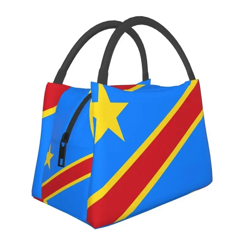 Custom Flag Of Congo Kinshasa Lunch Bags Women Cooler Warm Insulated Lunch Box for Office Travel lunchbag Thermal Bags