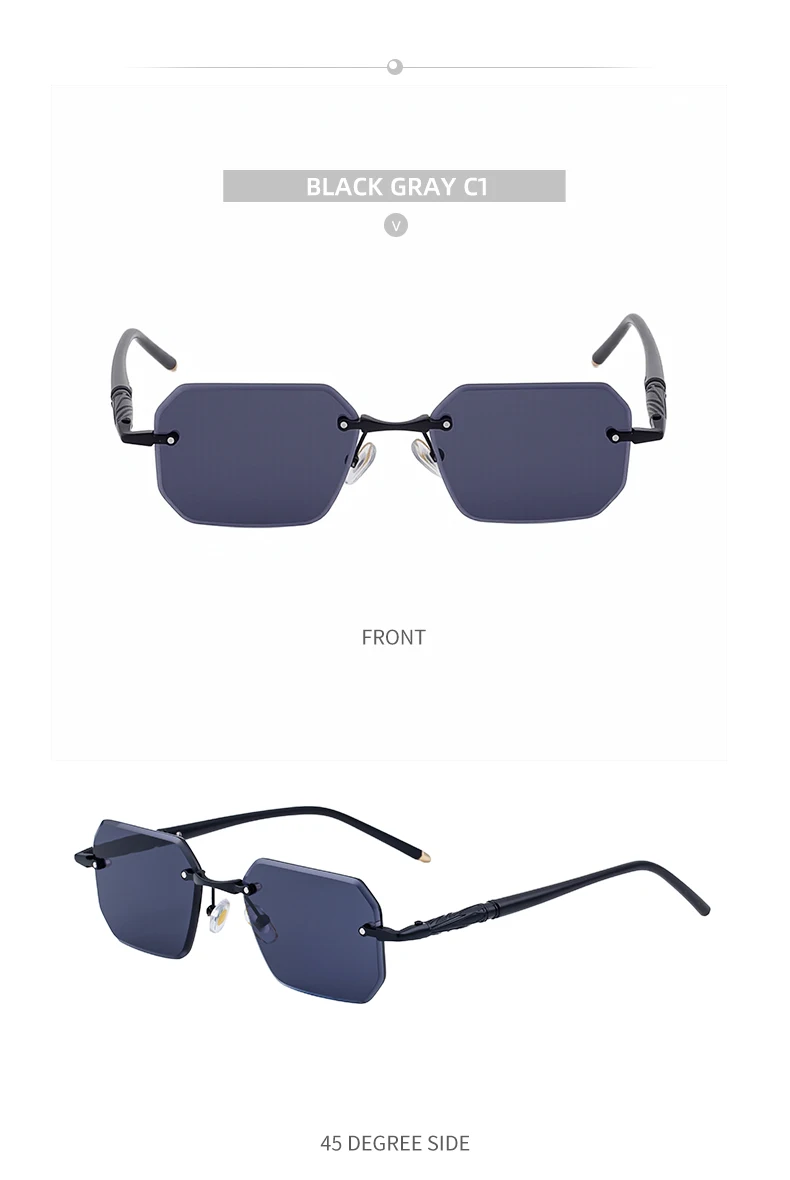 Quadratische randlose Punk-Sonnenbrille für Herren 2026 – Luxusmarke, trendige UV400-Fahrerbrille, polygonale rahmenlose Sonnenbrille für Männer – Detail 16