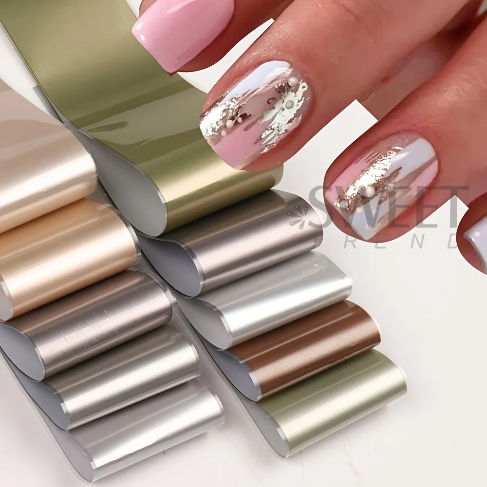 10 Types Matte Metallic Nail Transfer Gold Silver Foils Wraps Antique Copper Design Starry Sky Paper Manicure Full Cover Sticker