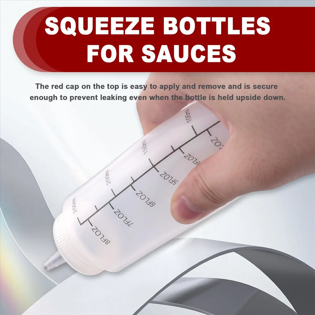 wilwill 12-Pack 8 Oz Condiment Squeeze Bottles with Red Tip Cap - Durable Plastic Squirt Bottle for Ketchup, Sauces, Syrup