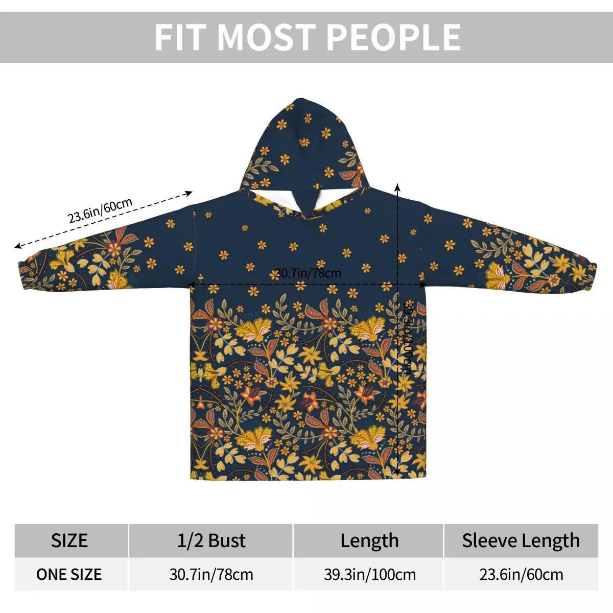 Elegante gouden bloem esthetische oversized deken hoodie sweatshirt luxe gouden bloemen draagbare deken met zak voor dames