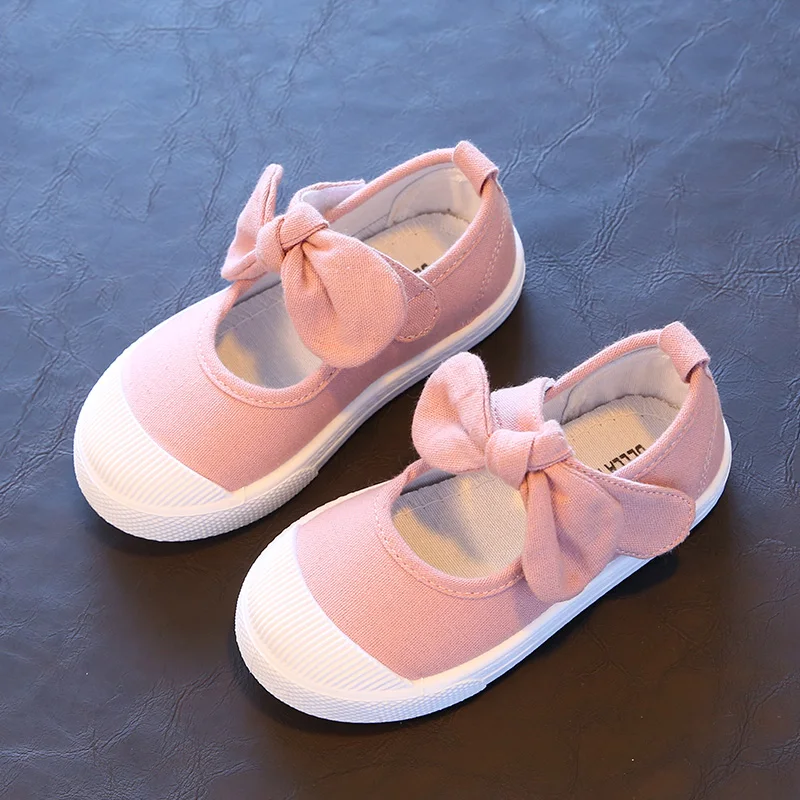 Bekamille Spring Autumn Children Canvas Casual Shoes Kids Lovely Bow Flat Heels Shoes Girls Princess Solid Color Sneakers