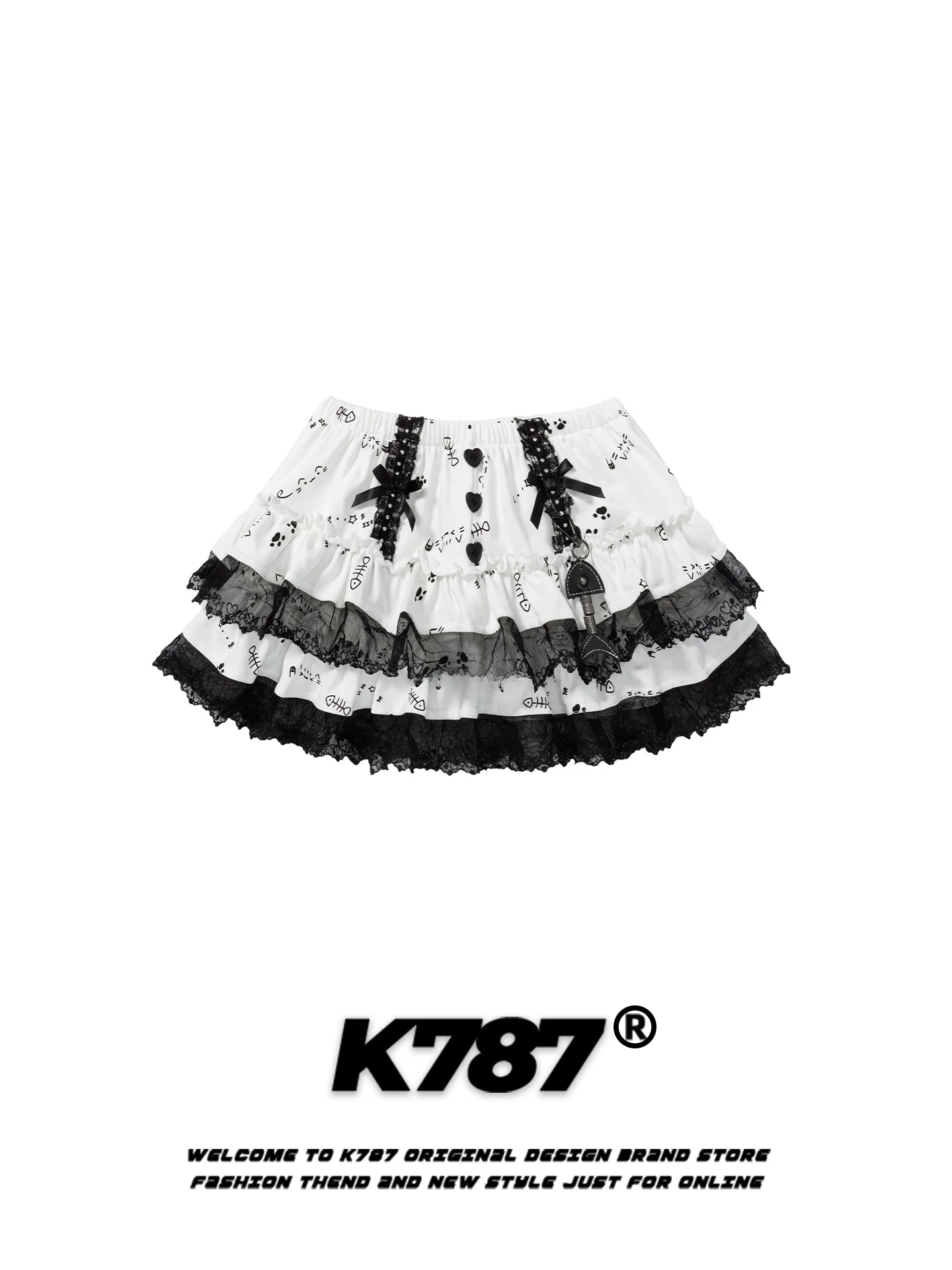 

Юбка K787 Sweet Fiti с кружевными вставками, женская, с высокой талией, черно-белая, в стиле колор-блок, пышная, длиной миди, юбка-кейк