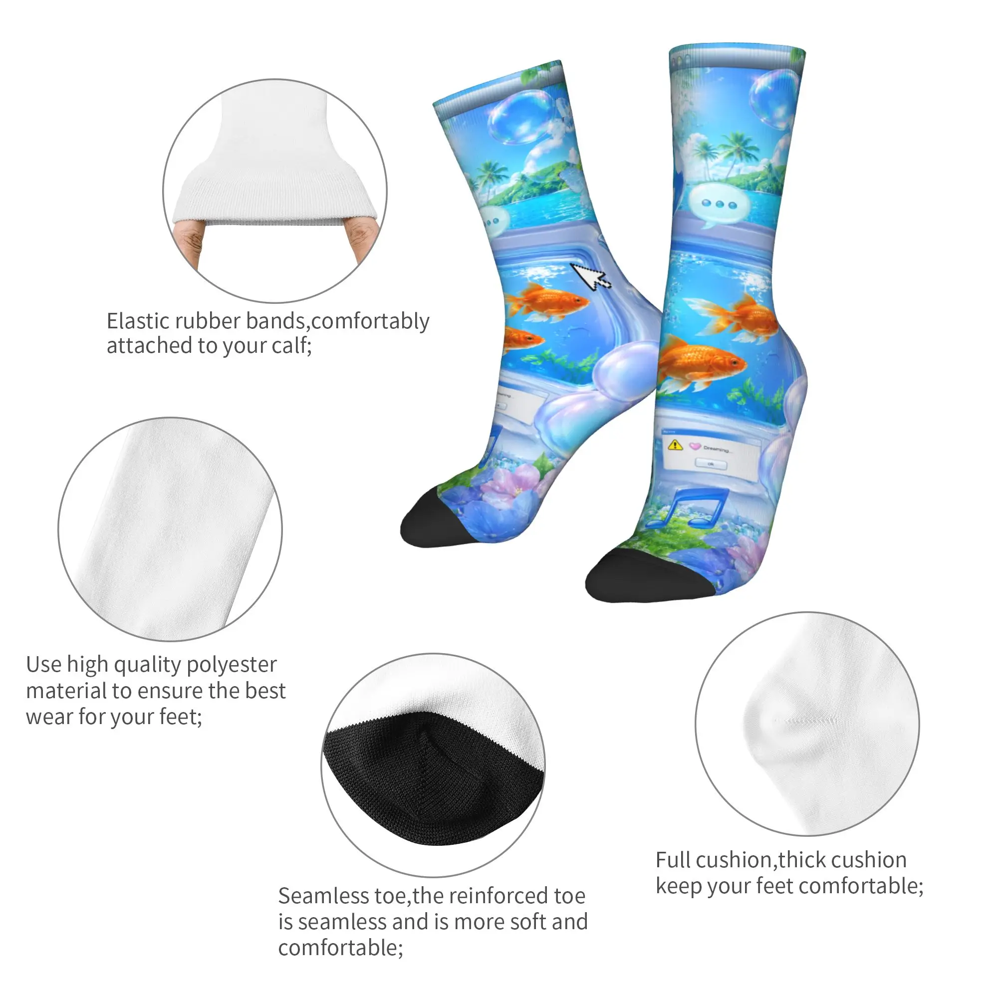 Autumn Winter Casual Men's Women's Frutiger Aero   Socks Aesthetic Computer Fishes Scenery Sweat Absorbing Basketball Socks