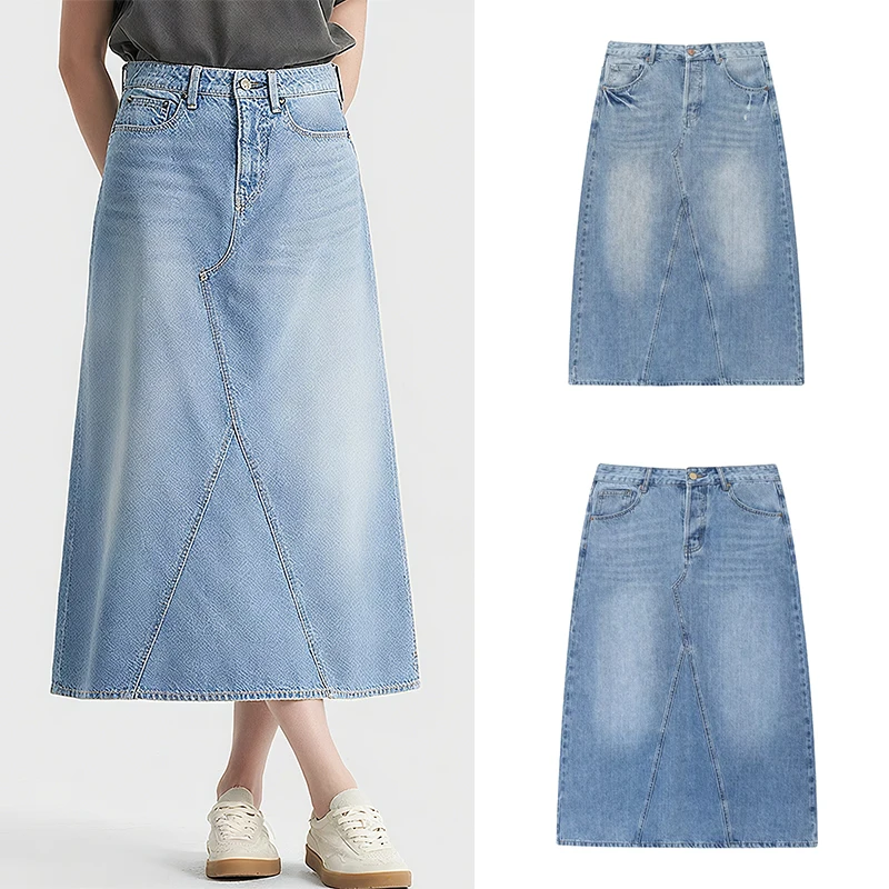 

TRAFZR High Waist Women's A-line Luxury Y2k Denim Skirts Summer Skirt Jeans Elegant Woman Loose Fit Female Harajuku Midi Women