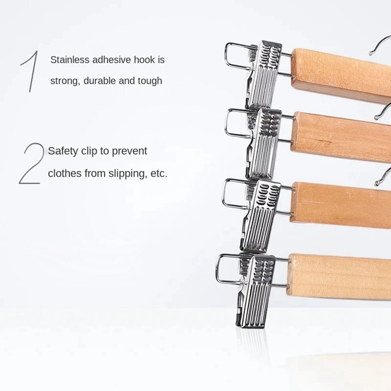 10 Pack Wooden Skirt Hangers With Adjustable Clips Non-Slip Trouser Hanger Natural Finish Lotus Wood Pants Hangers 360°