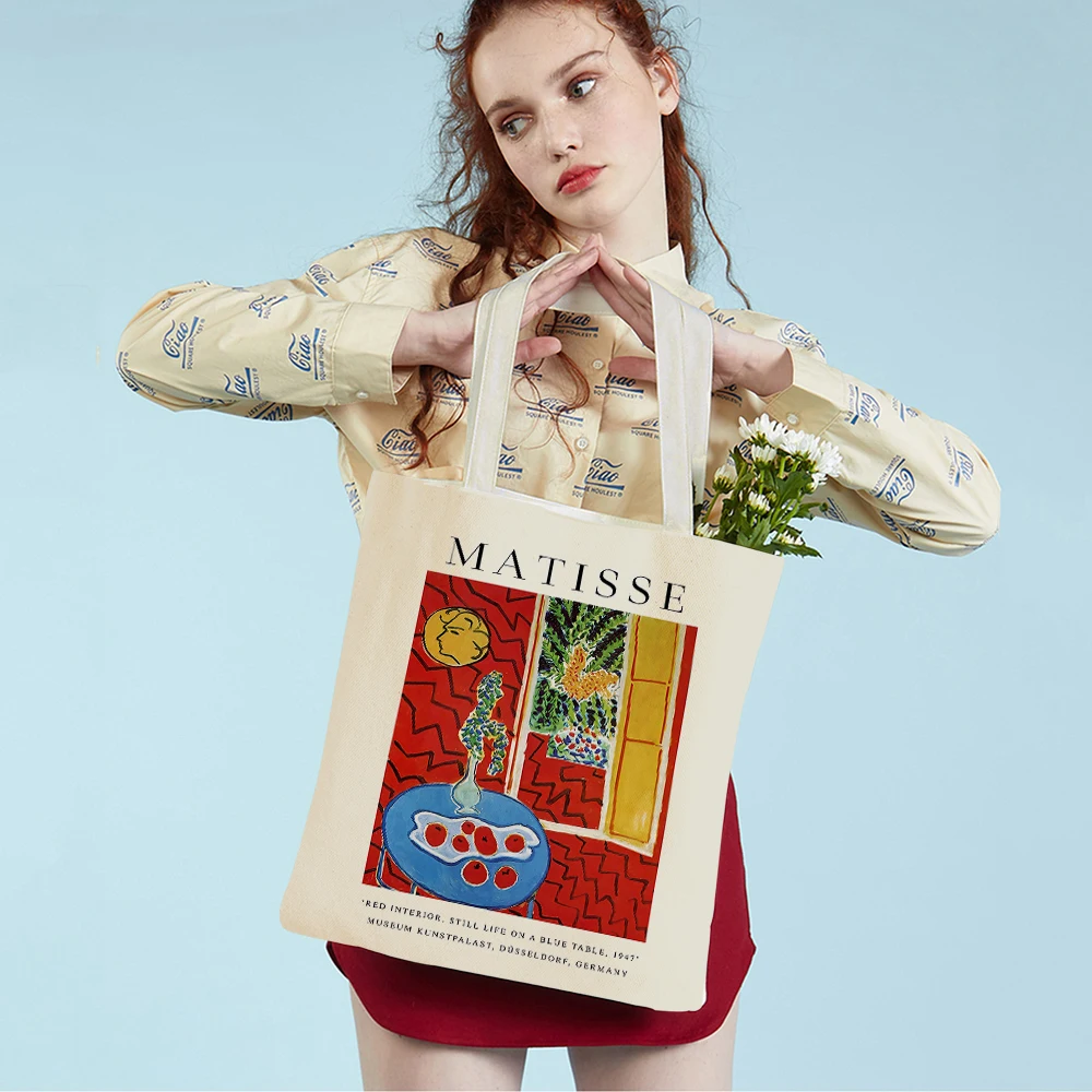 Vintage Matisse Vase Abstract Landscape Nordic Shopper Bag Double Print Lady Tote Handbag Casual Canvas Women Shopping Bags