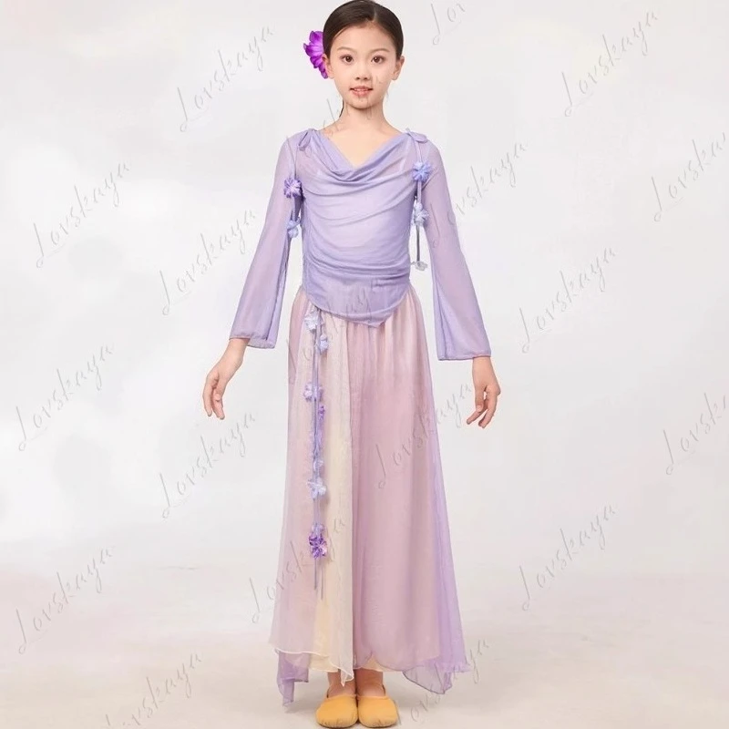Roupas de prática de rima corporal de dança clássica infantil gaze meninas folclóricas