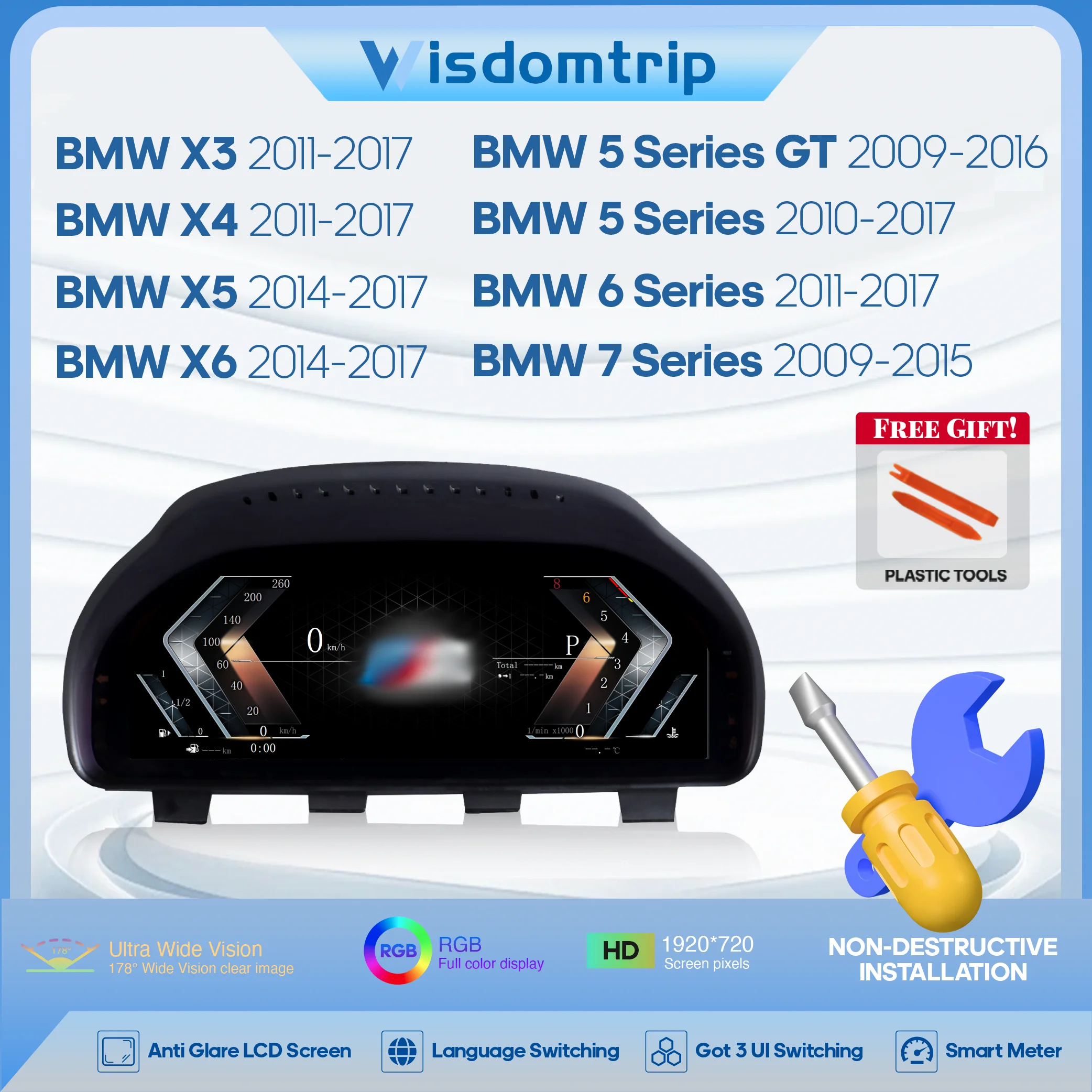 

Car Digital Cluster LCD Dashboard For BMW X3 X4 X5 X6 5 Series GT 6 Series 7 Series 2009-2017 Carplay Cockpit Virtual Instrumen