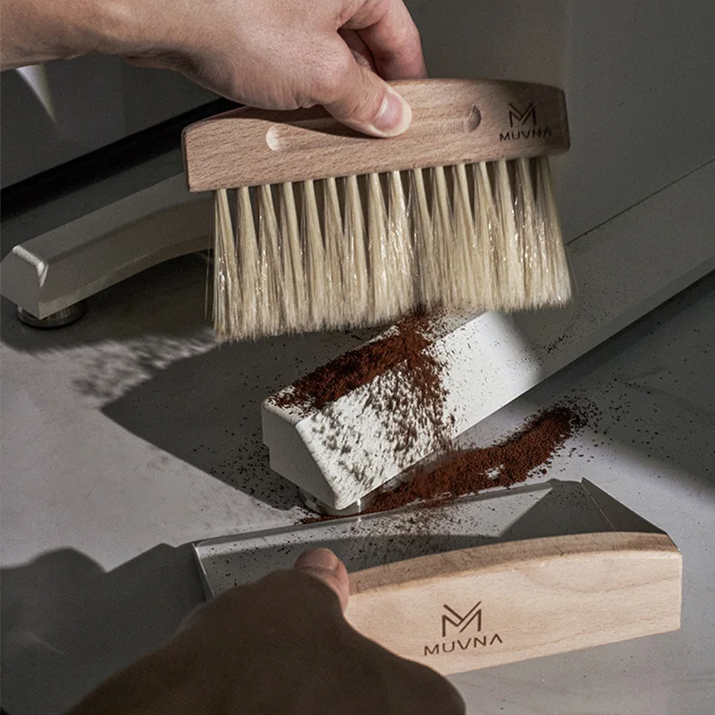 MUVNA Solid Wood Magnetic Dustpan Bar Coffee Grounds Cleaning Brush for Coffee Grinder Flyaway Powder Sweeping Brush