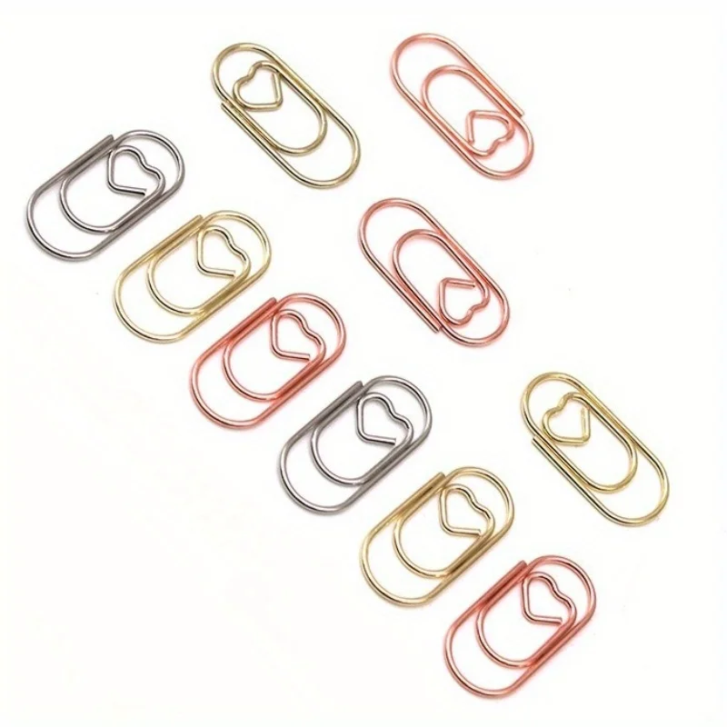 100pcs Mini Metal Heart Shaped Paper Clips Cute Decorative Paperclips Office School Home Document Notes Organization Paperclips