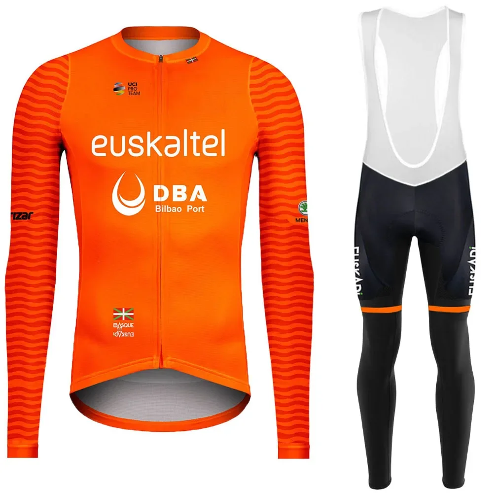 WINTER FLEECE THERMAL Euskaltel DBA Team Orange Cycling Jersey Long Sleeve Bicycle Clothing With Bib PANTS Ropa Ciclismo