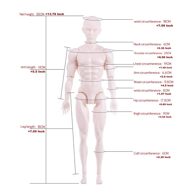 Testa del corpo della bambola BJD di moda senza trucco Modello maschile da 13,8 pollici Smart Handsome Sport Man con muscoli per il disegno di pittura fai da te