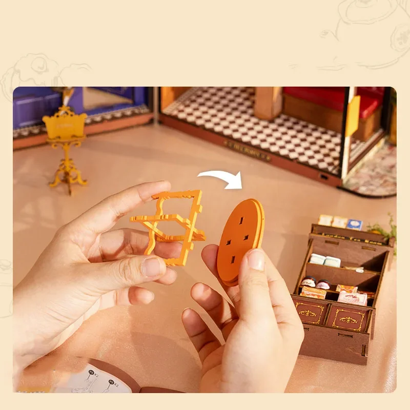 Animation Kawaii British Time Afternoon Tea Diy Handmade Cabin Small House Model Mini Scene Building Blocks Female Birthday Gift