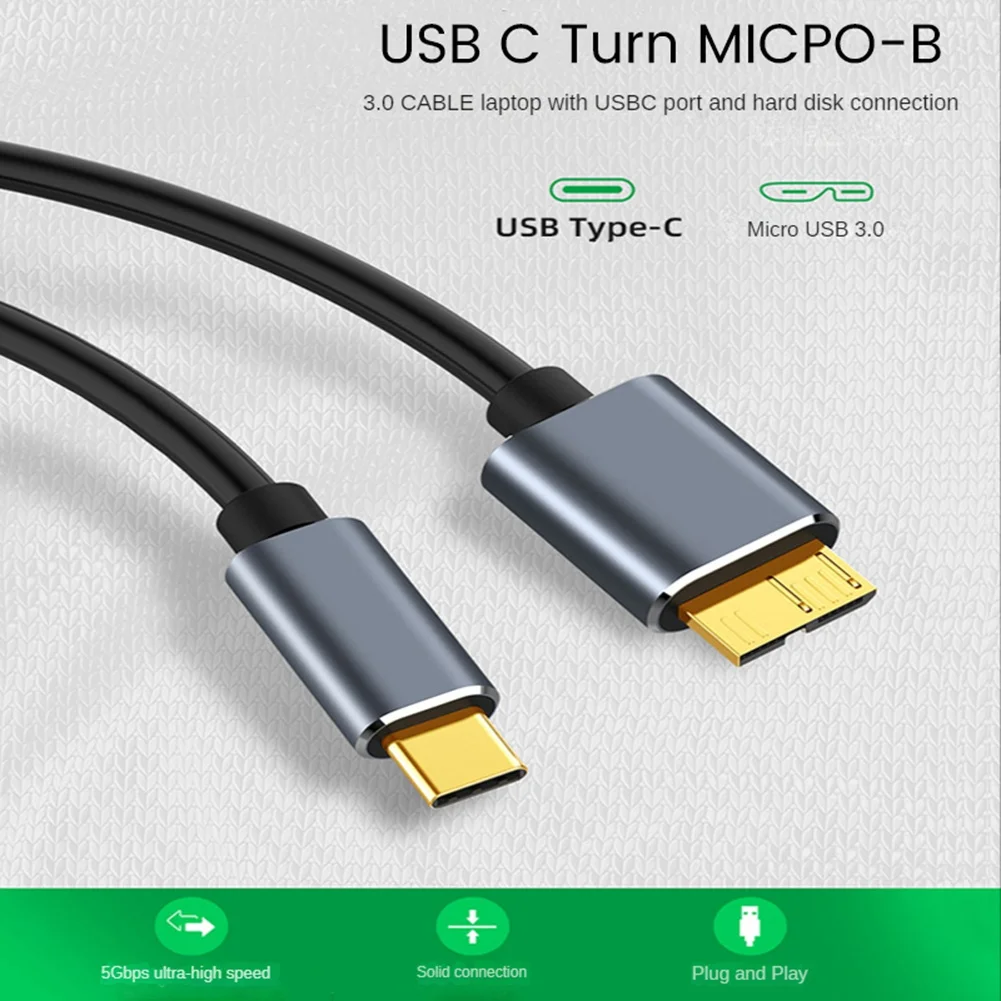 Câble USB Type C vers Micro-B 3.0, 5Gbps, 3A, Charge Rapide pour Ordinateur Portable, Disque Dur, Smartphone Micro-B, 0.5m