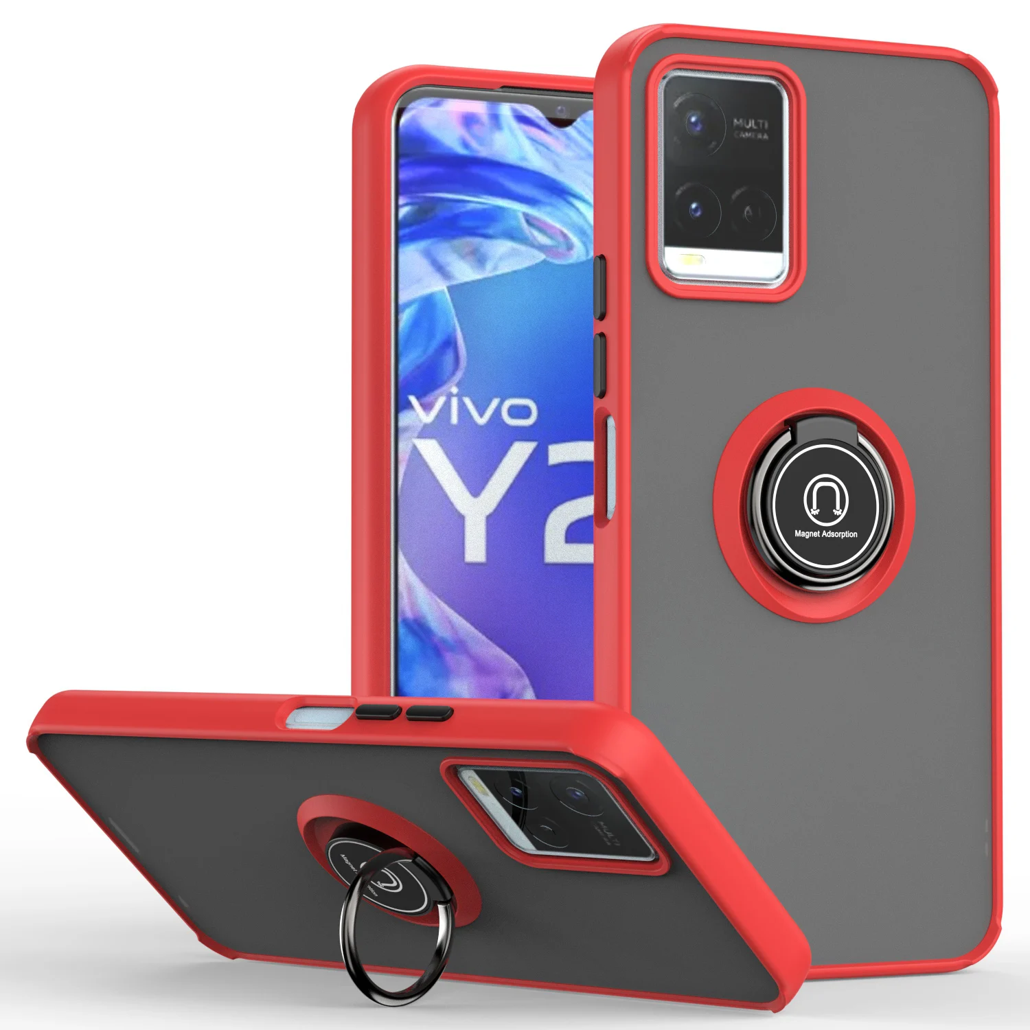 Magnetic Ring Holder TPU Bumper Shockproof Case For VIVO Y21 Y21S Y33S Y20 V21 V21E Y17 Y15 Y12 Y11 Matte Hard PC Back Cover