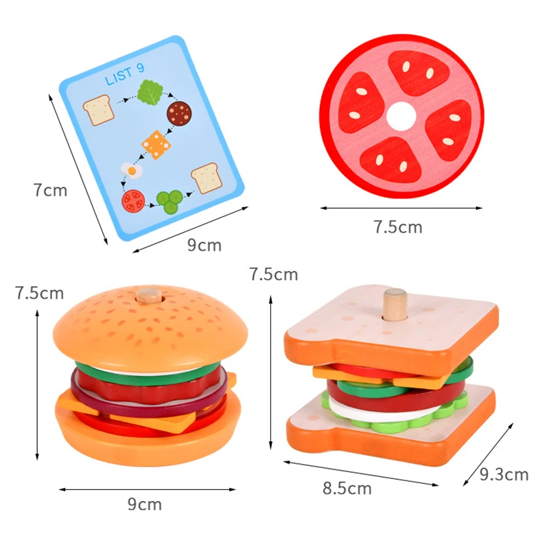 Diy fingir jogar brinquedos simulação hamburger forma sanduíche cor emparelhamento quebra-cabeça comida casa de jogo educação precoce brinquedos para crianças