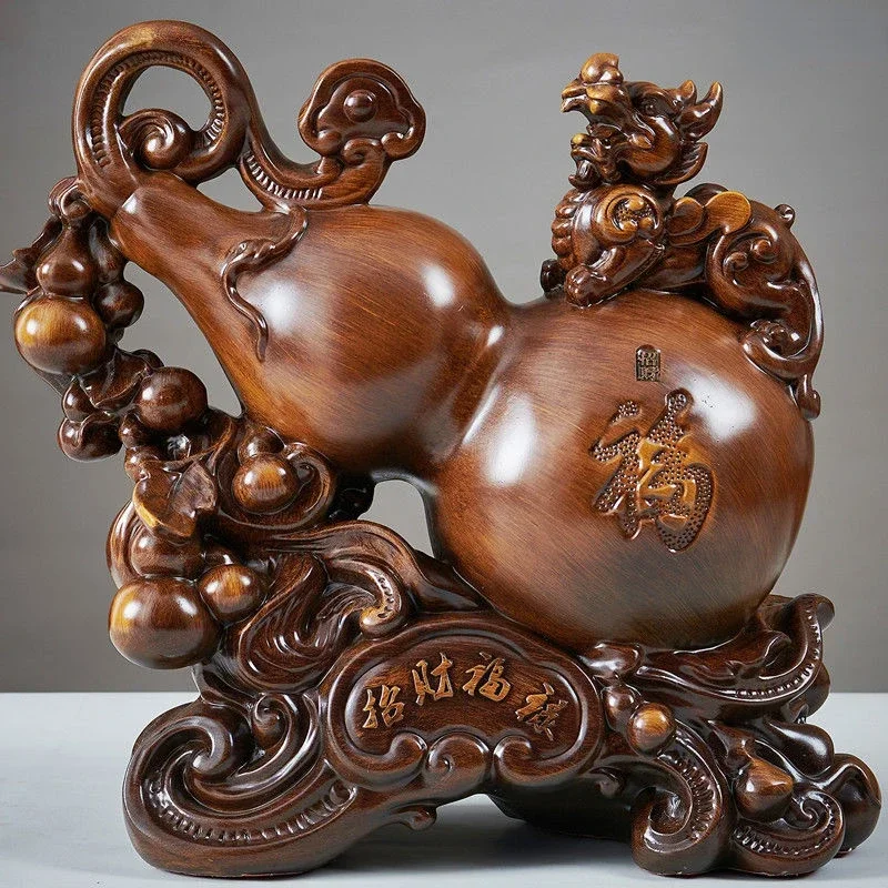 Feng Shui Inviting Wealth Gourd Sculptures Two Prosperous Living Room TV Cabinet Entrance Decor