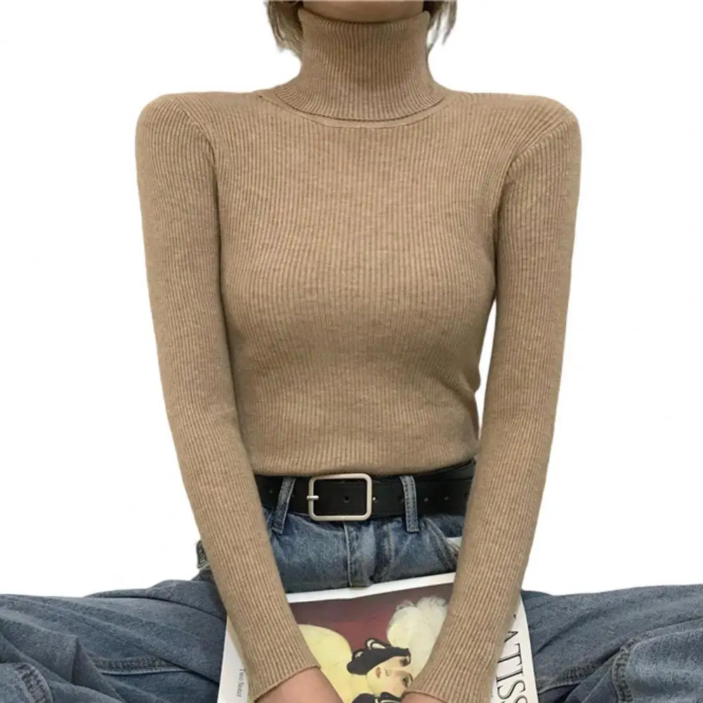 Harajuku Pullover Turtleneck Sweater Women Fall Soft Knit Sweater Slim Elastic Korean Simple Basic Jumper Solid Tops