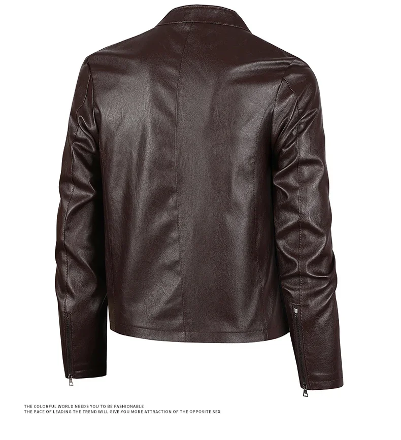Short Leather Motorcycle Jacket Men American Streetwear Slim Fit Stand Collar PU Jackets Male Anti-wind Zipper Lapel Jackets Man