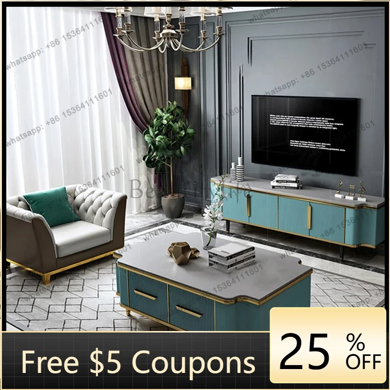 

Modern living room TV cabinet coffee table combination simple paint solid wood floor cabinet storage