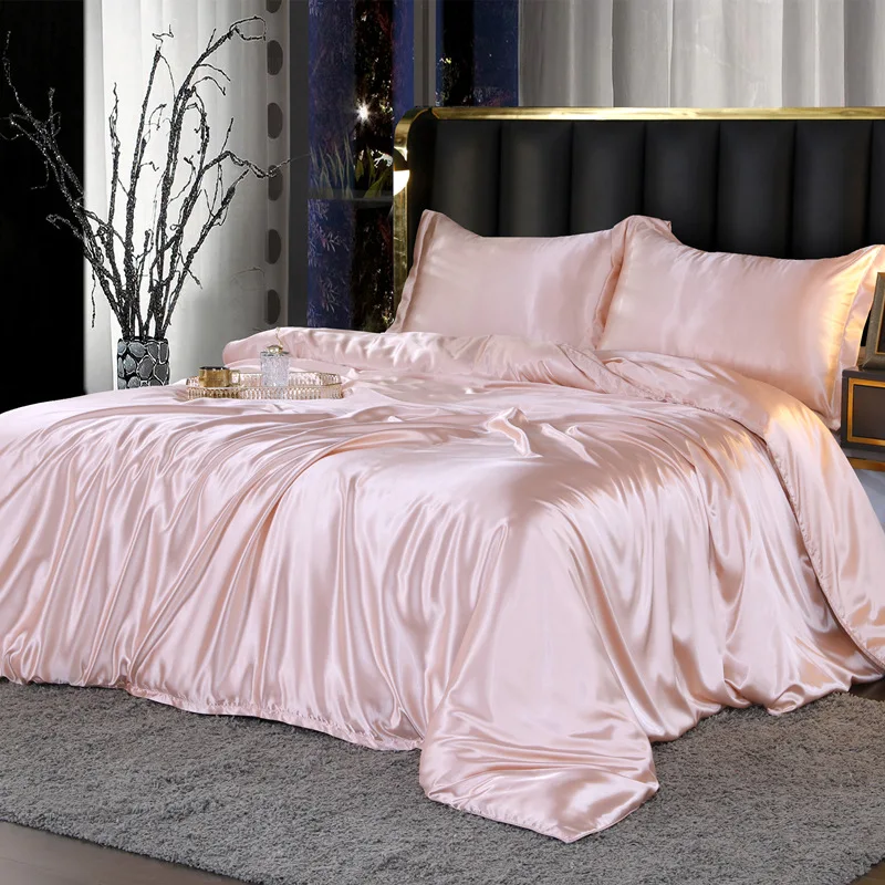 Light luxury 22 mmi silk four-piece set double-sided naked sleeping mulberry silk quilt cover solid color ice silk bed