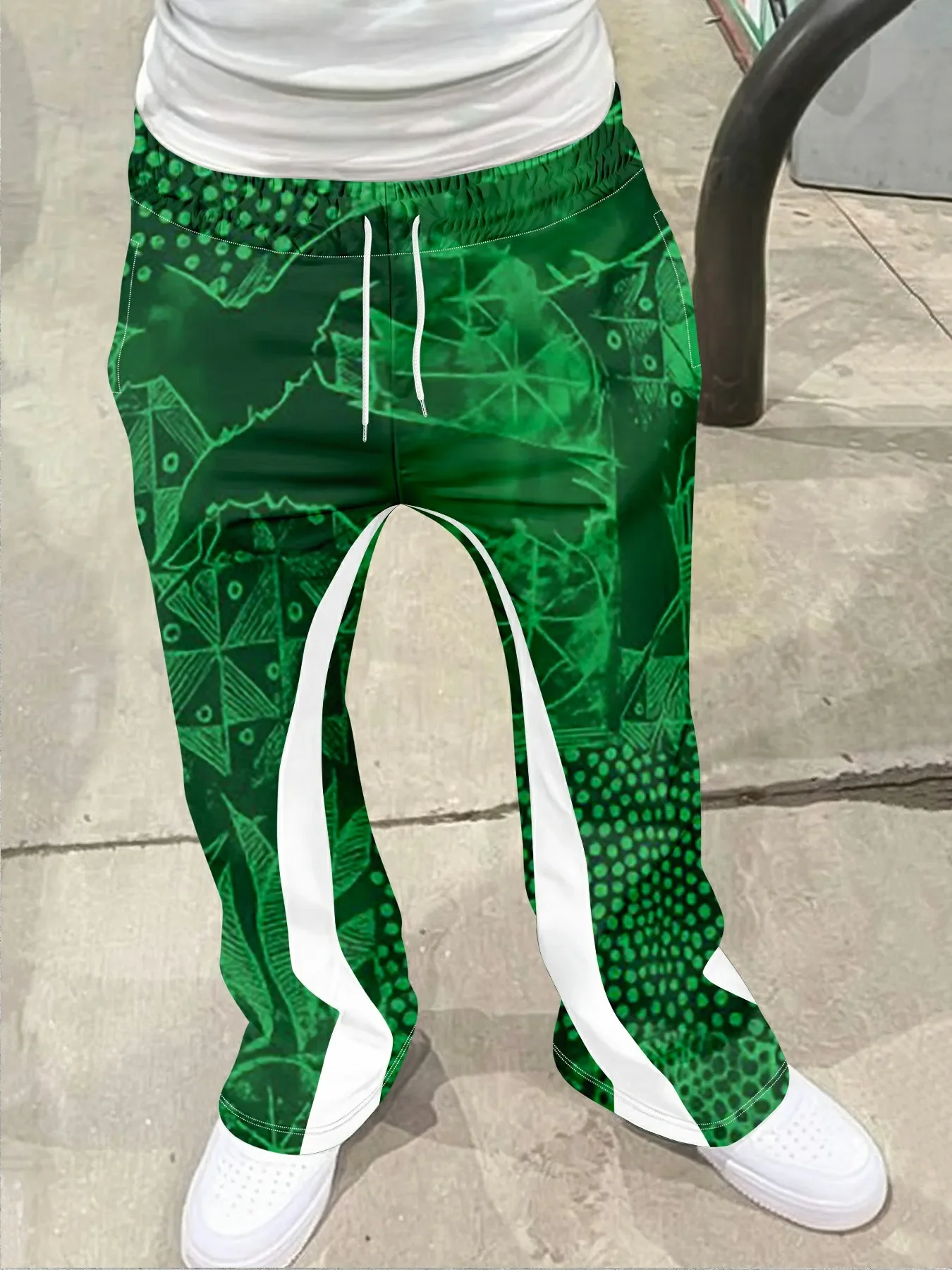 

Fashionable Slightly Flared Black and White Color-Block Design Sweatpants Men's Casual Street Style Trendy Cross Print Men Pants